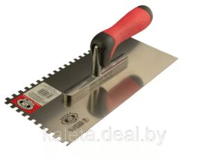 Гладилка из нержавеющей стали для гипса серия Популярная 280х130 зуб 4X4mm деревянная ручка